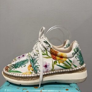 Free People Jackson Espadrille Sneaker White Tropical Print Canvas Upper Size 38
